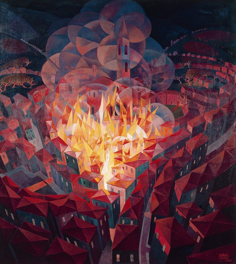 Gerardo Dottori, incendio in città