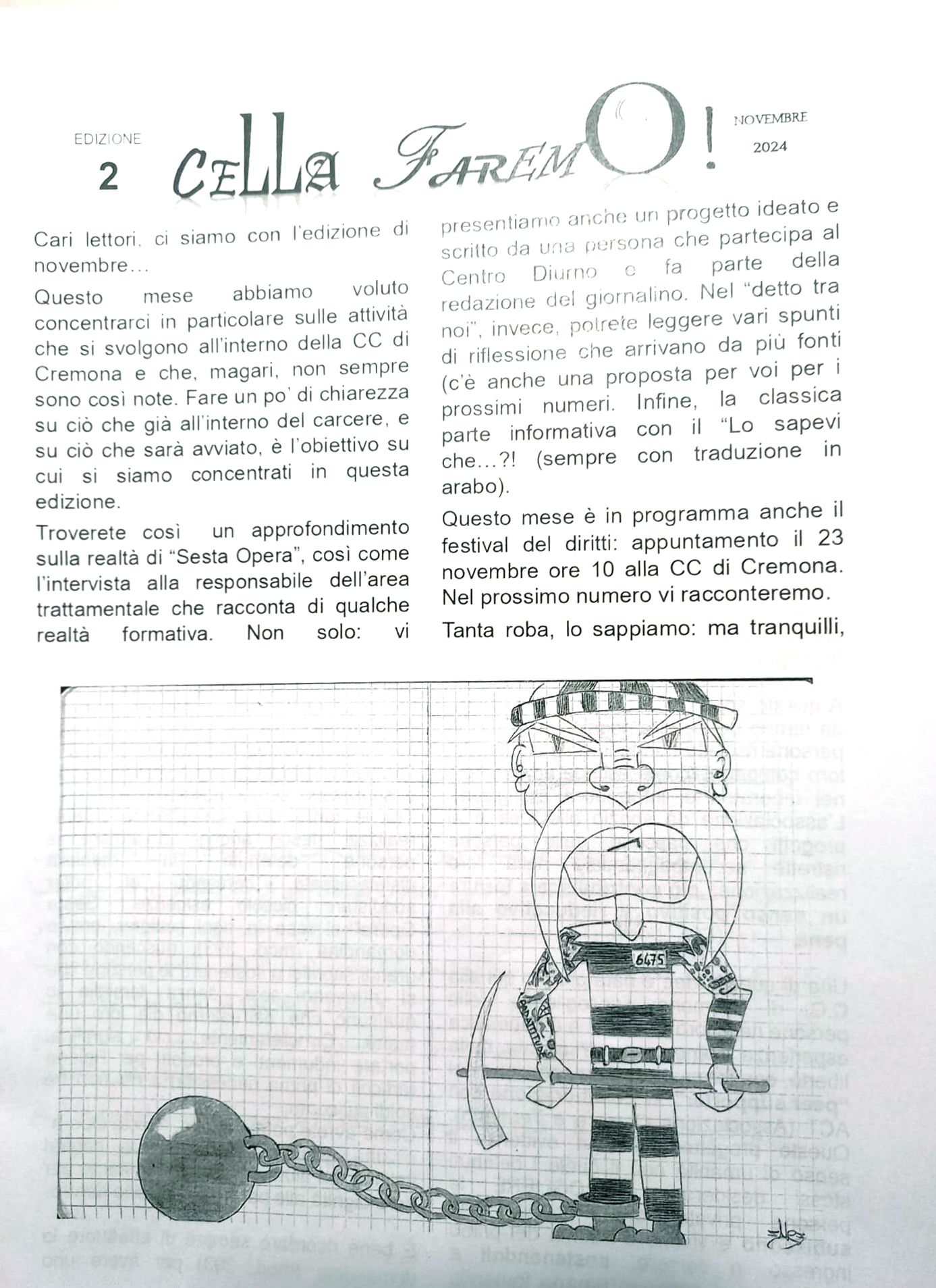 La copertina del secondo numero di "Cella Faremo"