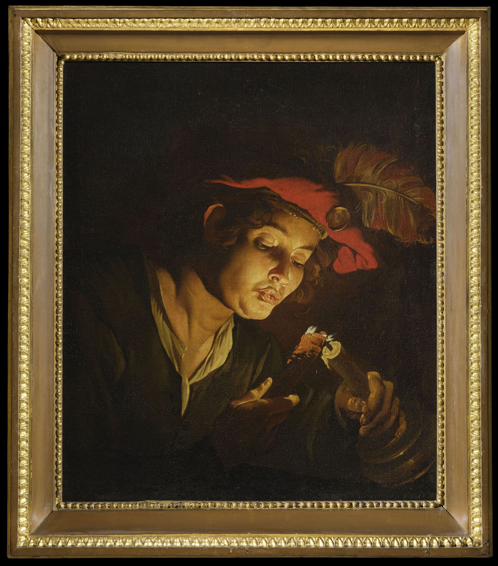Matthias Storm, <i>Ragazzo che accende una candela soffiando su un tizzone</i>, Bergamo, Accademia Carrara [foto Fondazione Accademia Carrara]