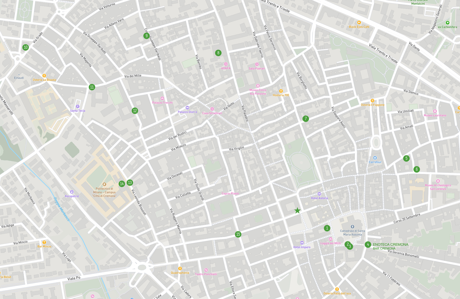 La mappa della città, con evidenziati gli spazi che ospiteranno le installazioni